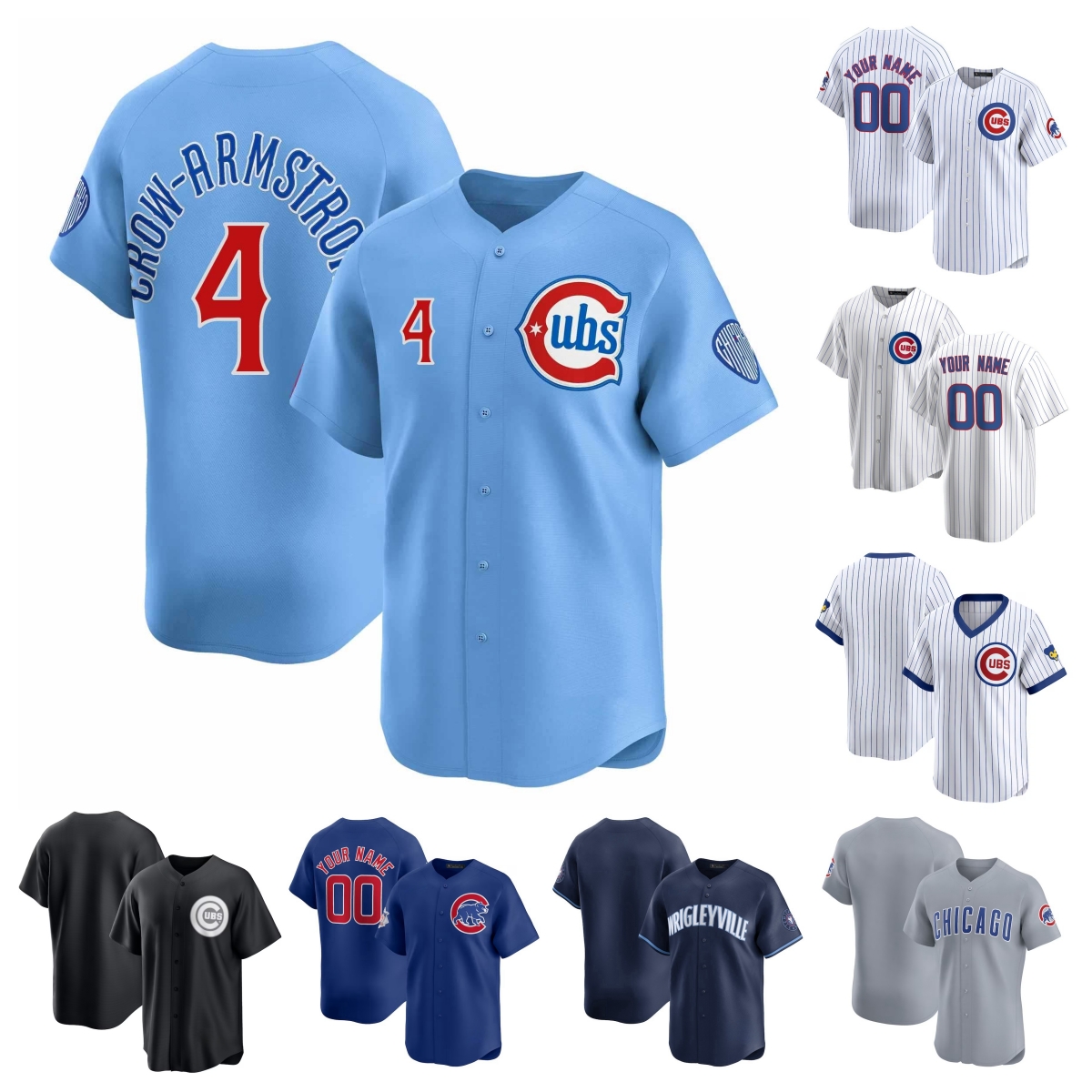 Pete Crow-Armstrong Cubs Baseball Jersey Seiya Suzuki Dansby Swanson Kyle Tucker Nico Hoerner Ian Happ Michael Busch Matt Shaw Carson Kelly Light Out Men Women Youth