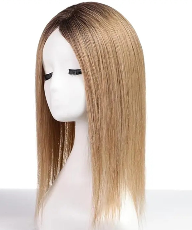 16 inch Hair Toppers for Women 8x8inch Large Base Hair Pieces Ash Brown Ombre Human Hair Toppers with Multiple Non-slip Clips