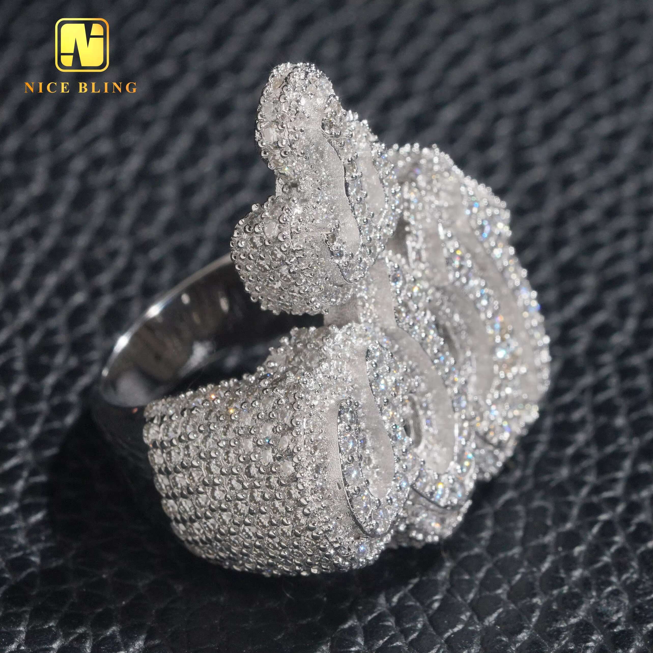 Iced Out Moissanite Diamond Rings Allah Design Fashion Hip Hop Men Engagement Rings 925 Sterling Silver Jewelry