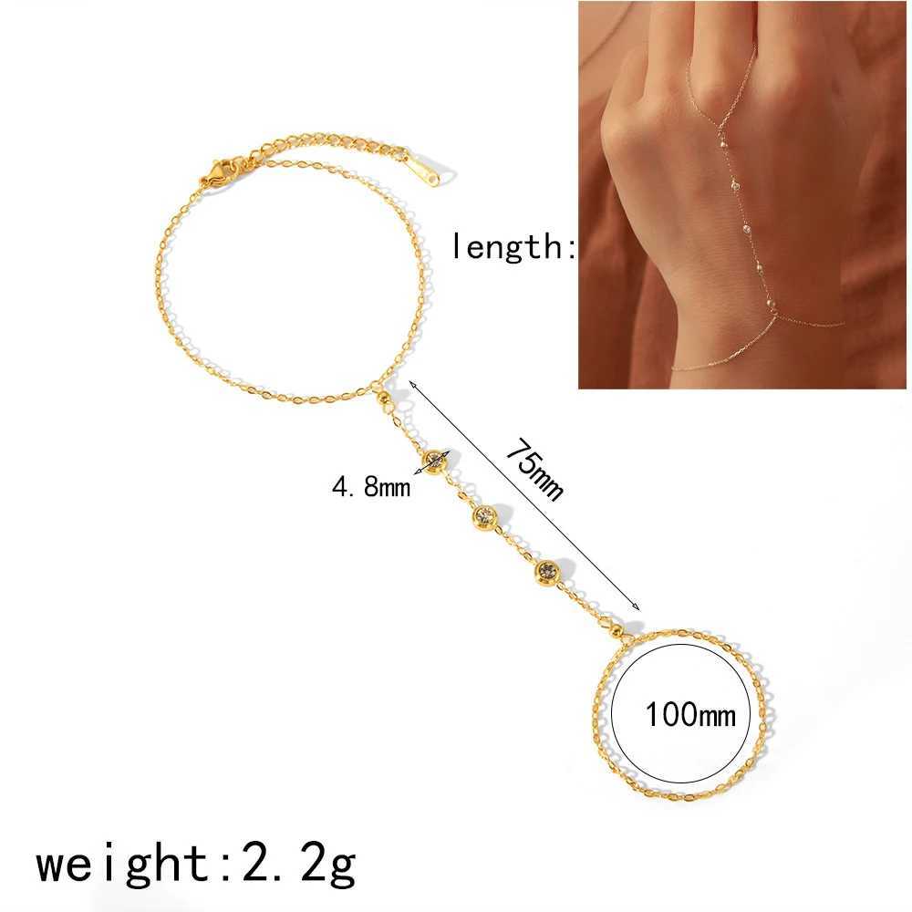 14K Gold Plated Stainless Steel Hand Chains Bracelet for Women Dainty Cubic Zirconia Bracelet and Ring Chain Body Jewelry X2507181