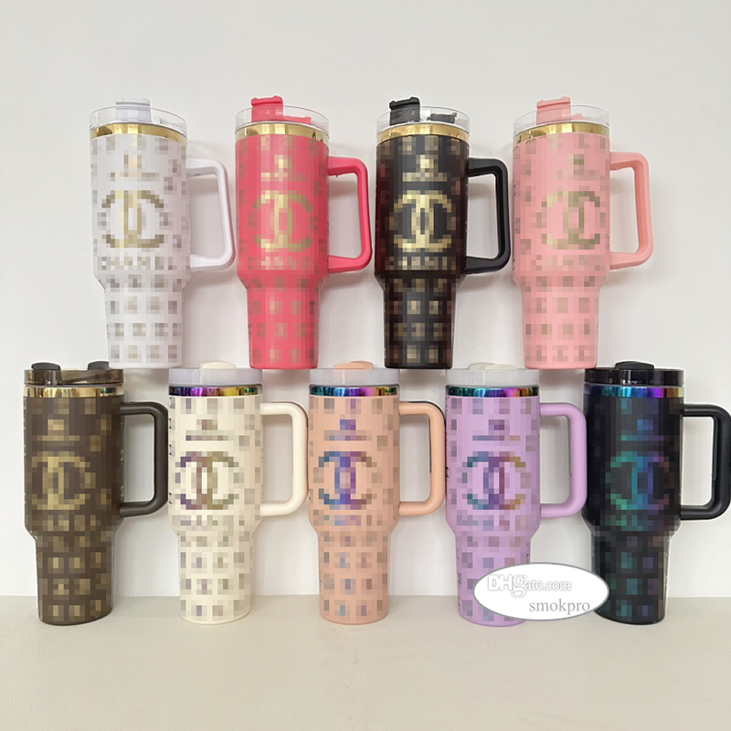 Tariff Free - CC Luxury Image Designer Cup 40oz Stainless Steel Travel Tumbler With Handle Lid and Straw