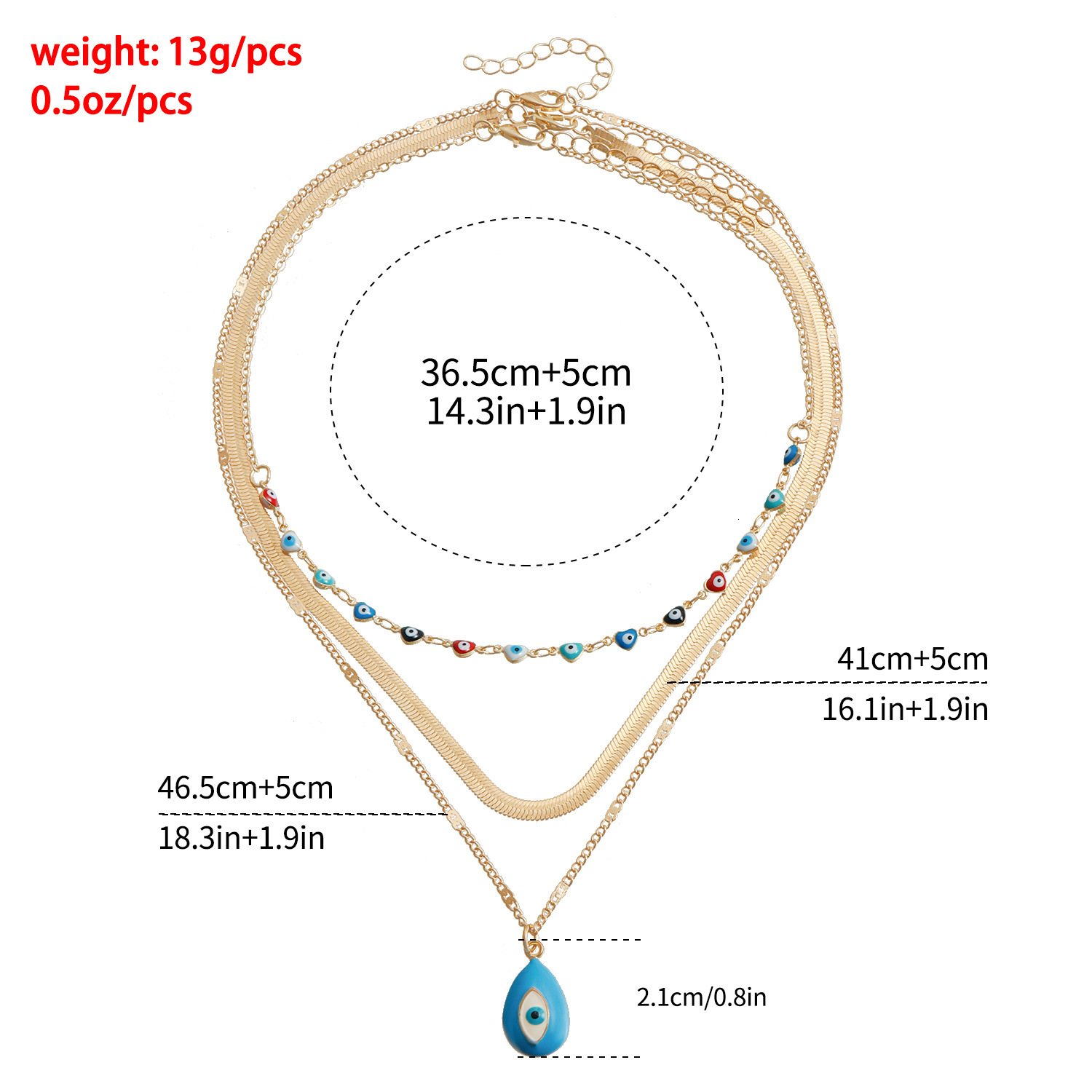Colorful Enamel Demon Eye Collarbone Thin Snake Chain Hawaiian Style Multi-layer Necklace Jewelry for Women