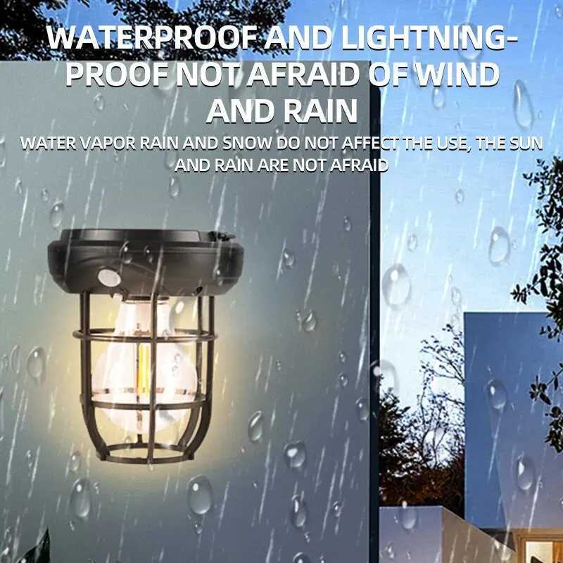 New Solar LED Wall Lamp Outdoor Garden Courtyard Waterproof Decoration Street Light Human Body Induction Warm Light Lantern XJ250624