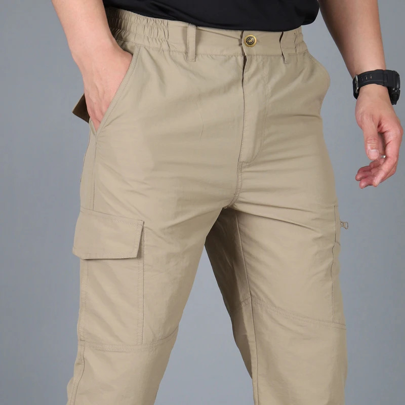 Summer Quick Dry Pants Men Tactical Cargo Trousers Outdoor Work Waterproof Multipocket WearResistant Train Pant 250614