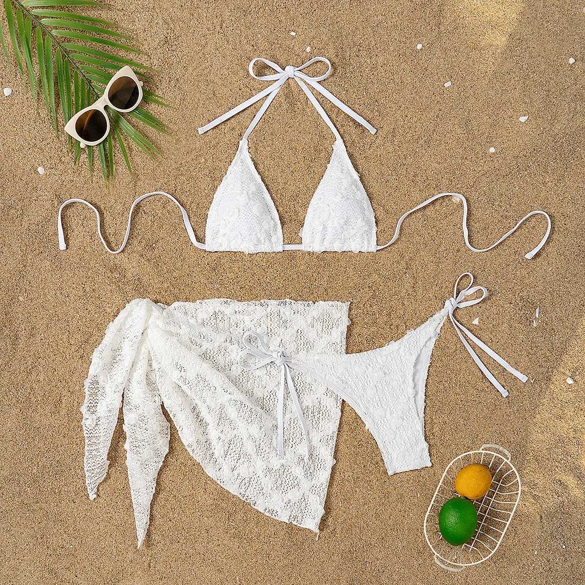 Hot Sale Split Bikini Mesh Sexy Slim Neck Strap Swimsuit Spot Swimsuit Womens 2025 NewXJ250624