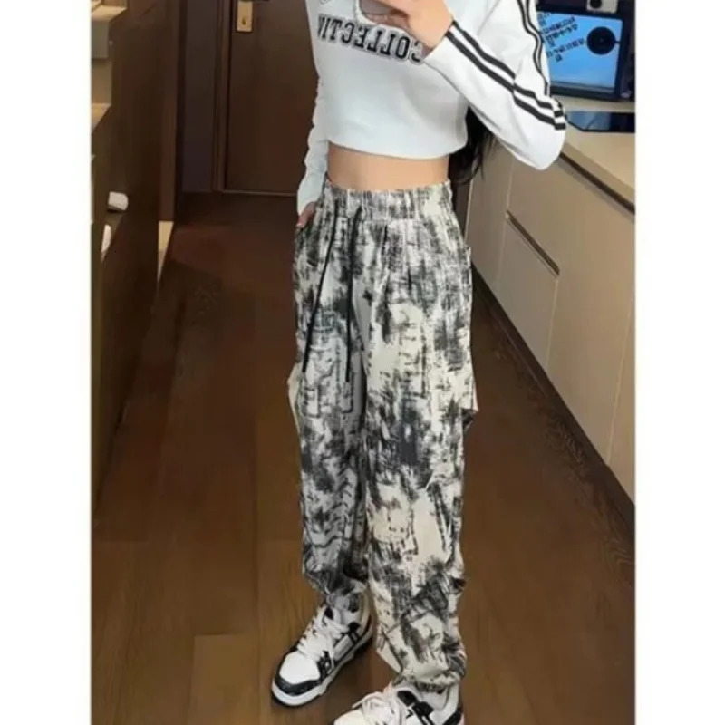 men Fashion With Pockets Printed Front Zipper Cargo Pants Vintage High Waist Full Length Female Chic Lady Trousers 250614