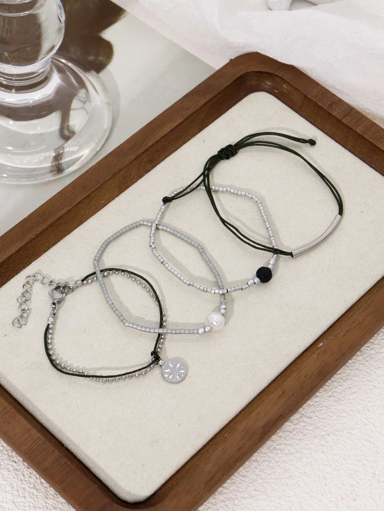 4PCS Bohen Mini Bead Circle Pendant Bracelet Set Party Vacation Jewelry Accessories X250625