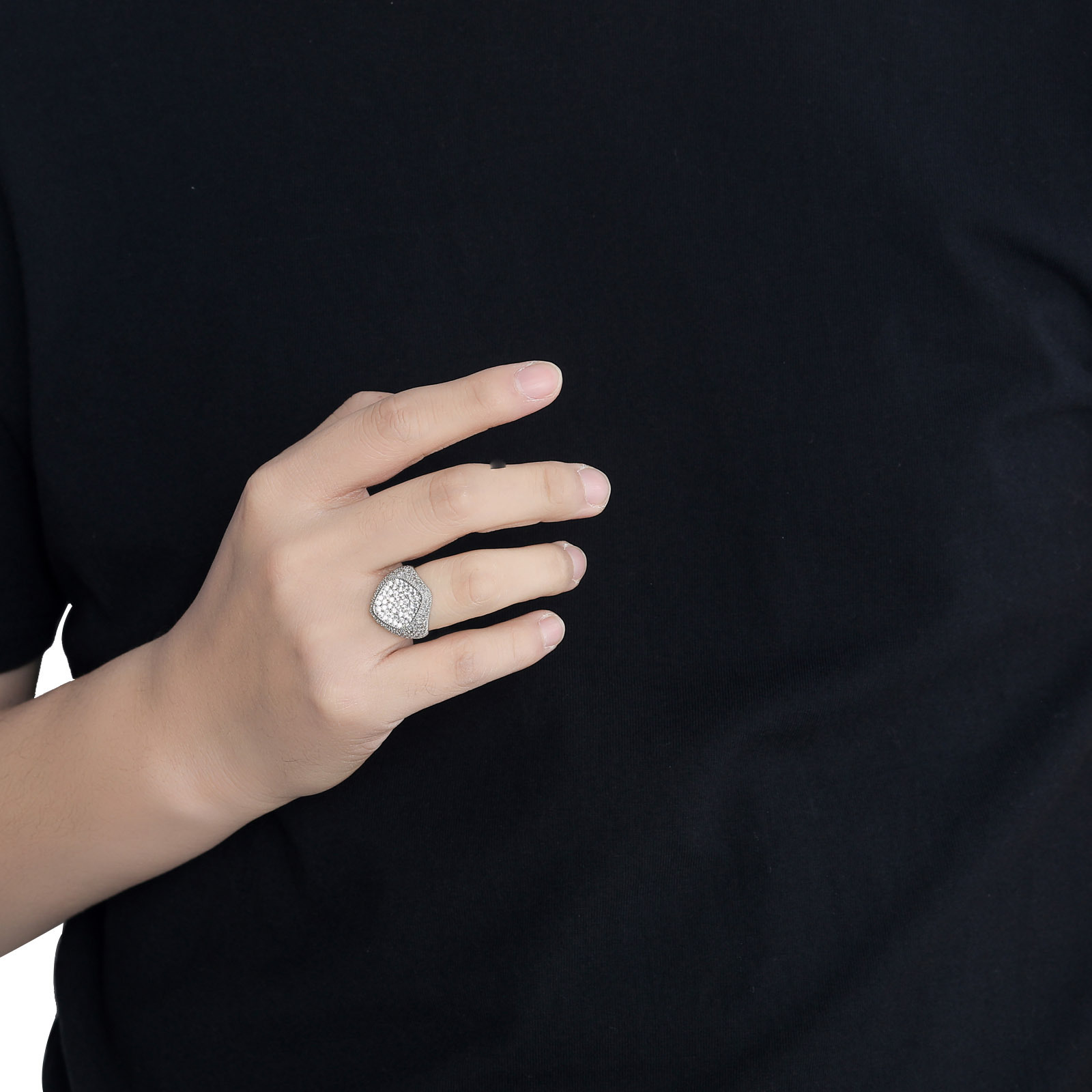 Moissanite Luxury Rhombus Ring Diamond Studded Simple Individual Niche Jewelry Unisex Hip Hop Accessory Passes the Diamond Tester