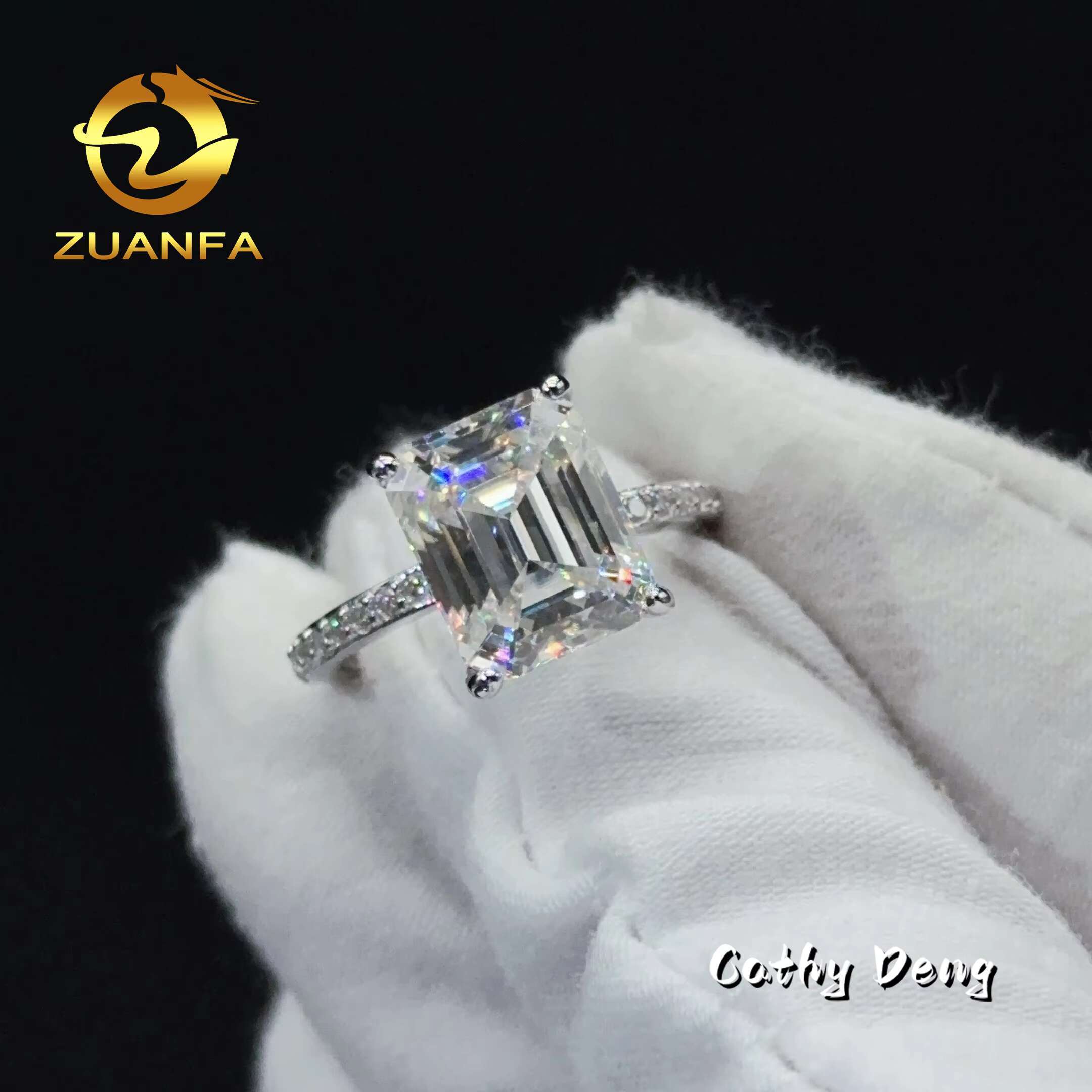 Ready Shipping Pass Diamond Test 5ct Emerald 925 Silver Moissanite Wedding Engagement Ring Ice Out Eternity Ring