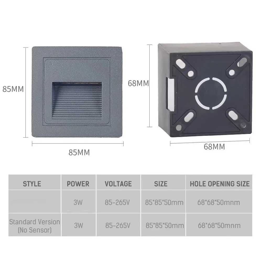 LED Wall Lamp 3W IP65 LED Stair Light Step Light Recessed Buried Lamp Outdoor Waterproof Staircase Step Lights AC85-265V XJ250624