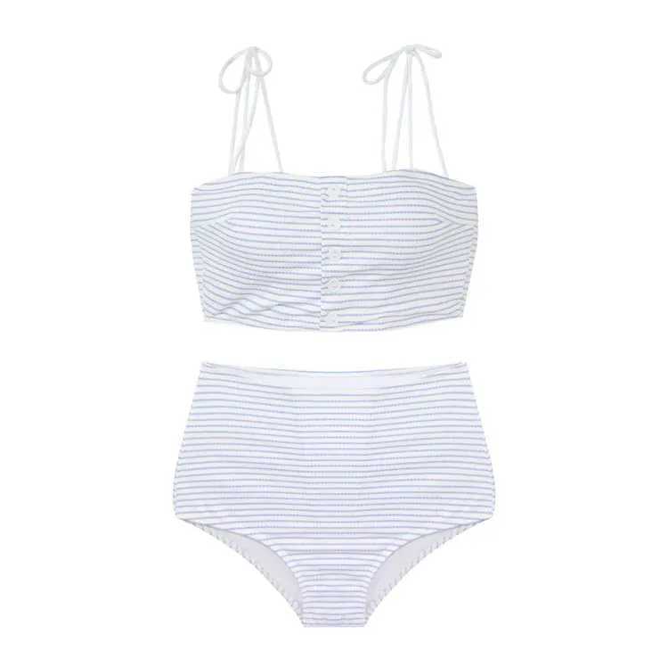 High-Waist Bikini Swimsuit Womens Sexy Triangle Stripe Simple Cross-Border Swimming Costume Chinese Brand Summer BeachwearXJ250624