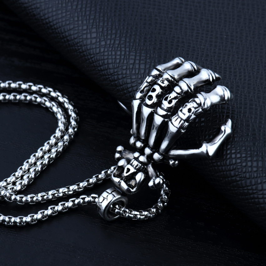 European and American Personality Ghost Claw Retro Skull Men's Titanium Steel Necklace Punk Trendy Non-mainstream Jewelry Pendant