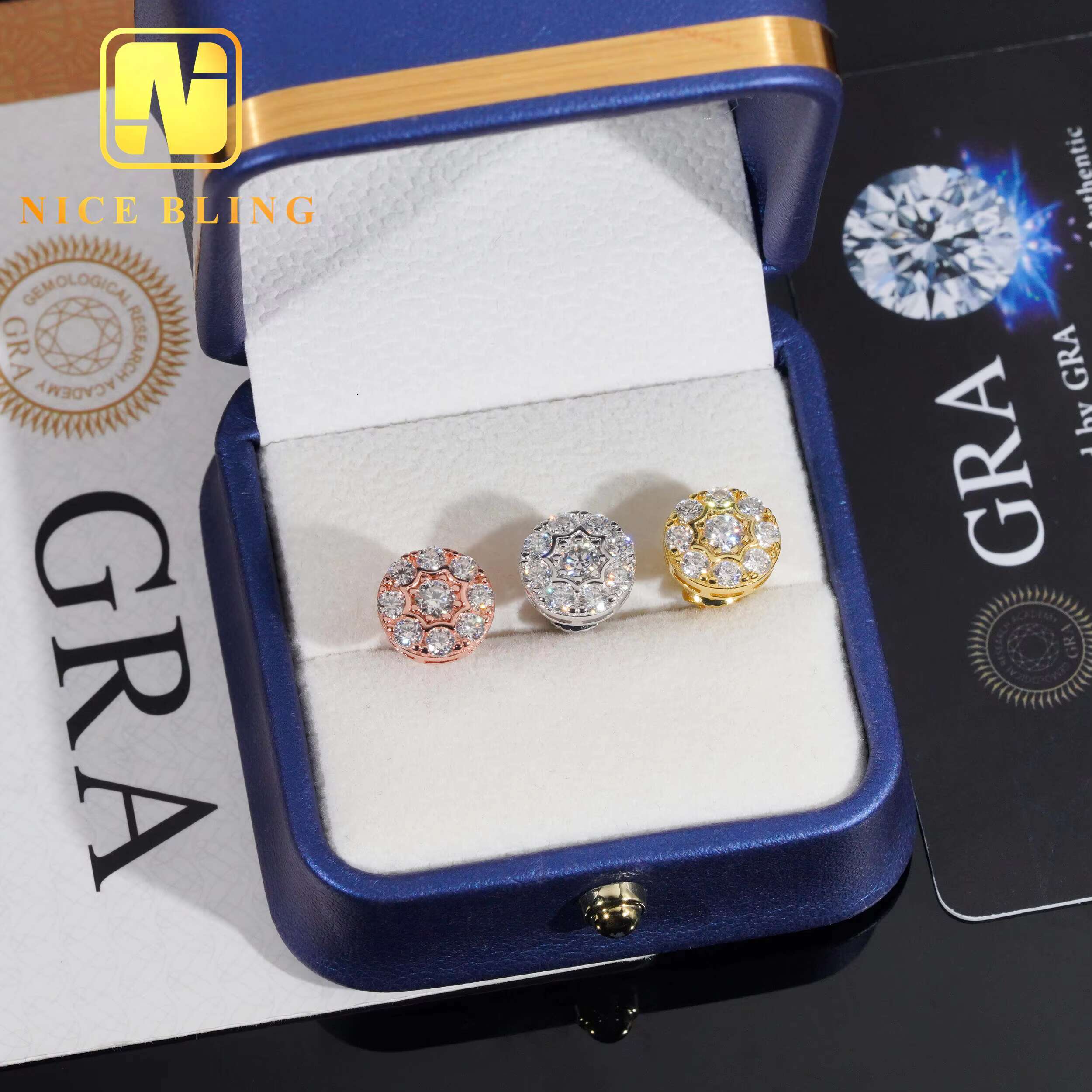 Fine Jewelry Ear Studs Iced Out 925 Sterling Silver Screw Back Round VVS Moissanite Diamond Stud Earring for Men Women