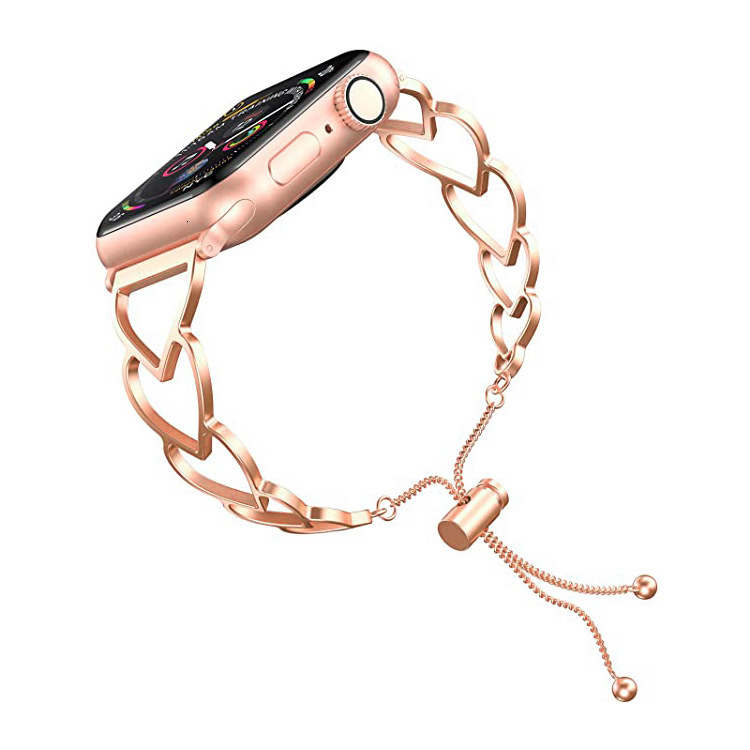 Luxury Premium Fashion Heart Cutout Metal Watch Band Elegant Designer Stainless Steel Strap Compatible with iWatch Series 1-10 Glamorous Chic Wristban