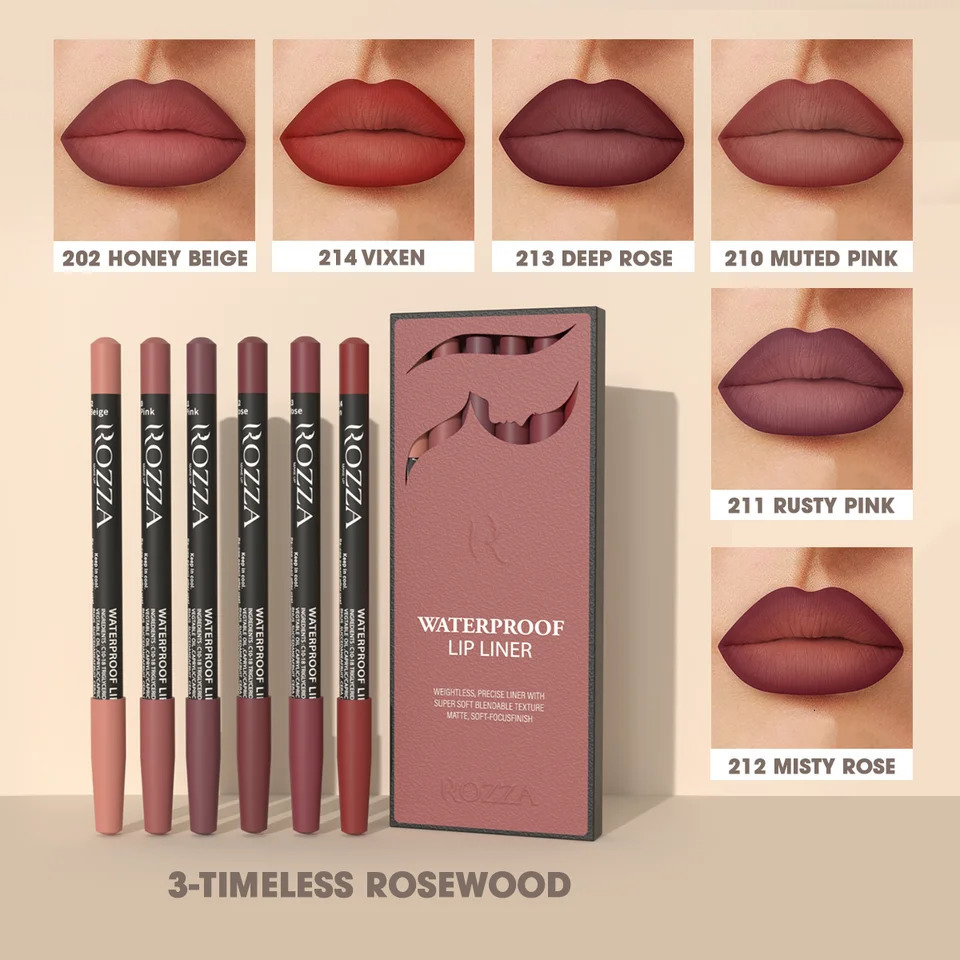 Rozza Waterproof Lip Liner Pencil Set Weightless Precise Liner with Super Soft Blendable Texture Matte Soft 250625