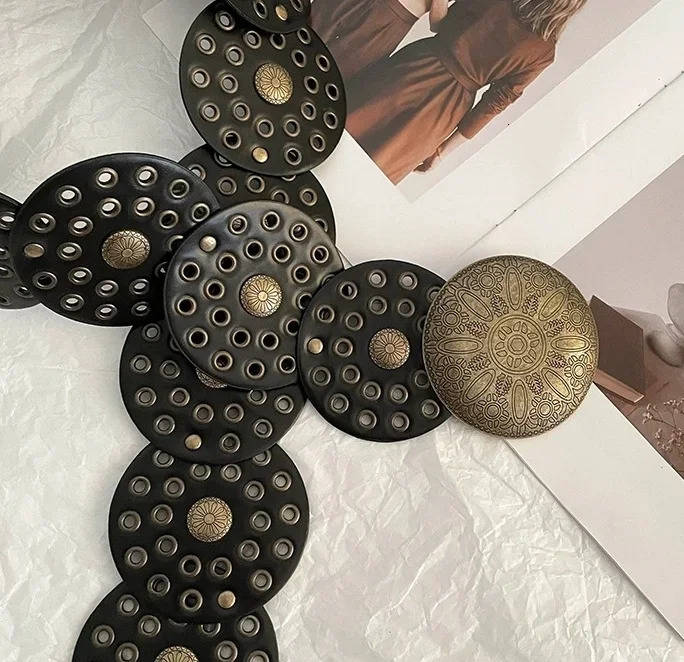 Spice Girl Y2K Harajuku Style Vintage Rivet Patchwork Wide Belts For Women High Street Faux Leather Waistband cinturones 250618