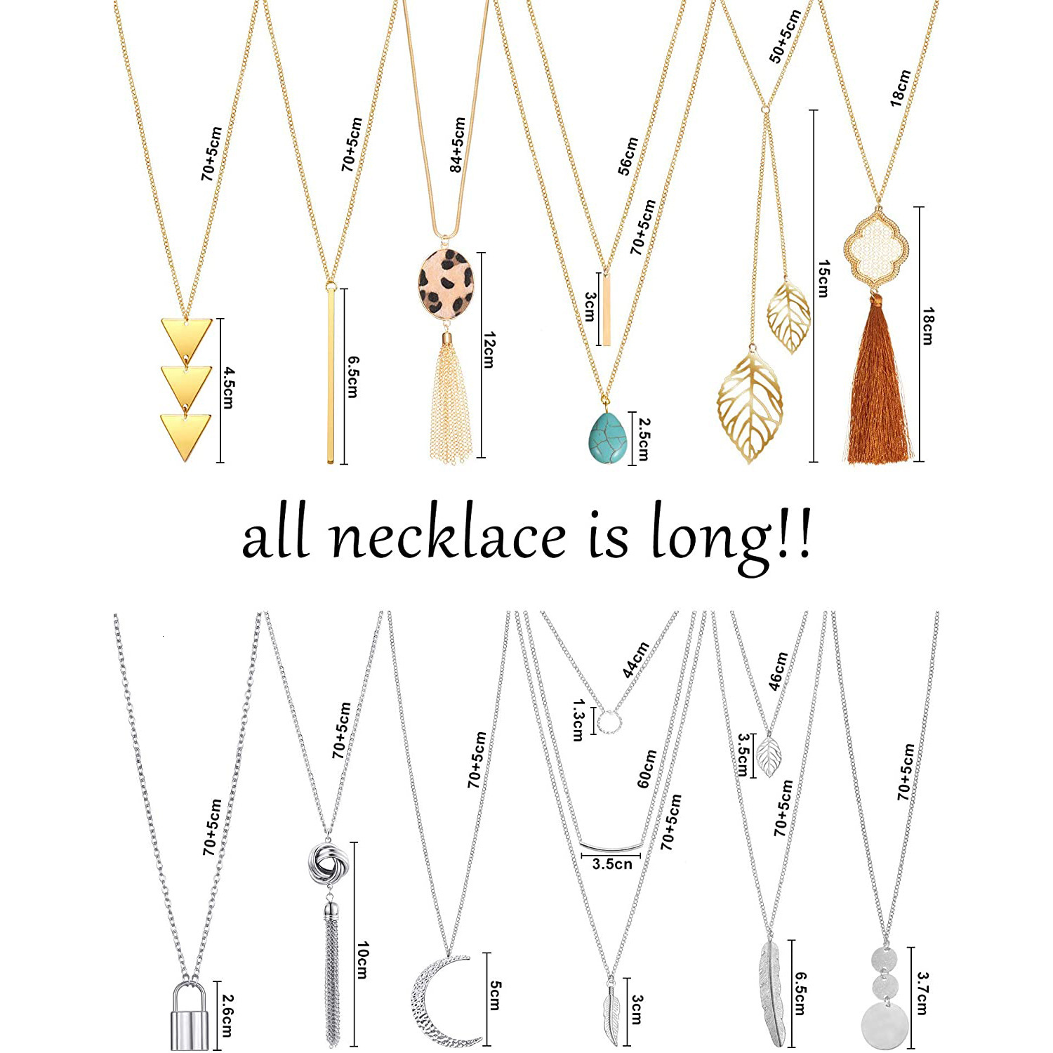 Jewelry 8-Piece Color-Retaining Tassel Geometric Necklace Set Fashion Exaggerated Round Ring Women's Sweater Chain Jewelry for Women
