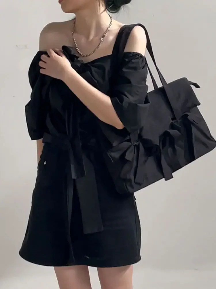 Black Laptop Bag for 15.6 Women Fashion Laptop Shoulder Bags Bow Tie Vintage Look Bags for Korea french style 250624