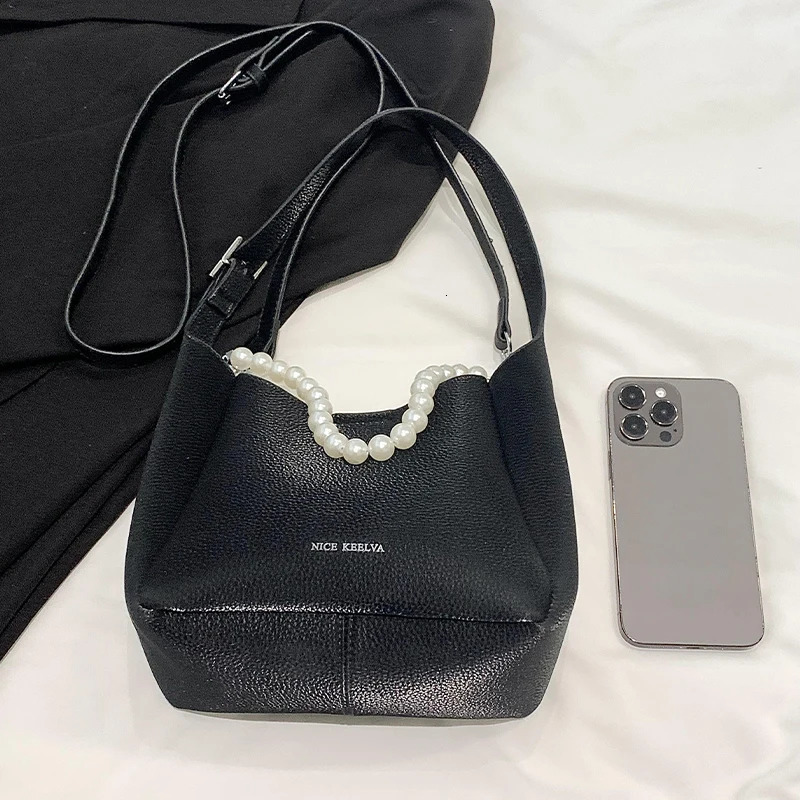 Summer Fashionable High Quality Soft Leather Bucket Bag Womens Shoulder Bag Handbag Pearl Light 250623