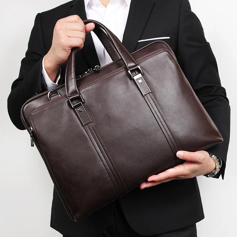 Genuine Leather Briefcase Men Leather Business Bag 15.6 Laptop Bag 14 Male Office Bag Document File Case Shoulder Bag 250715