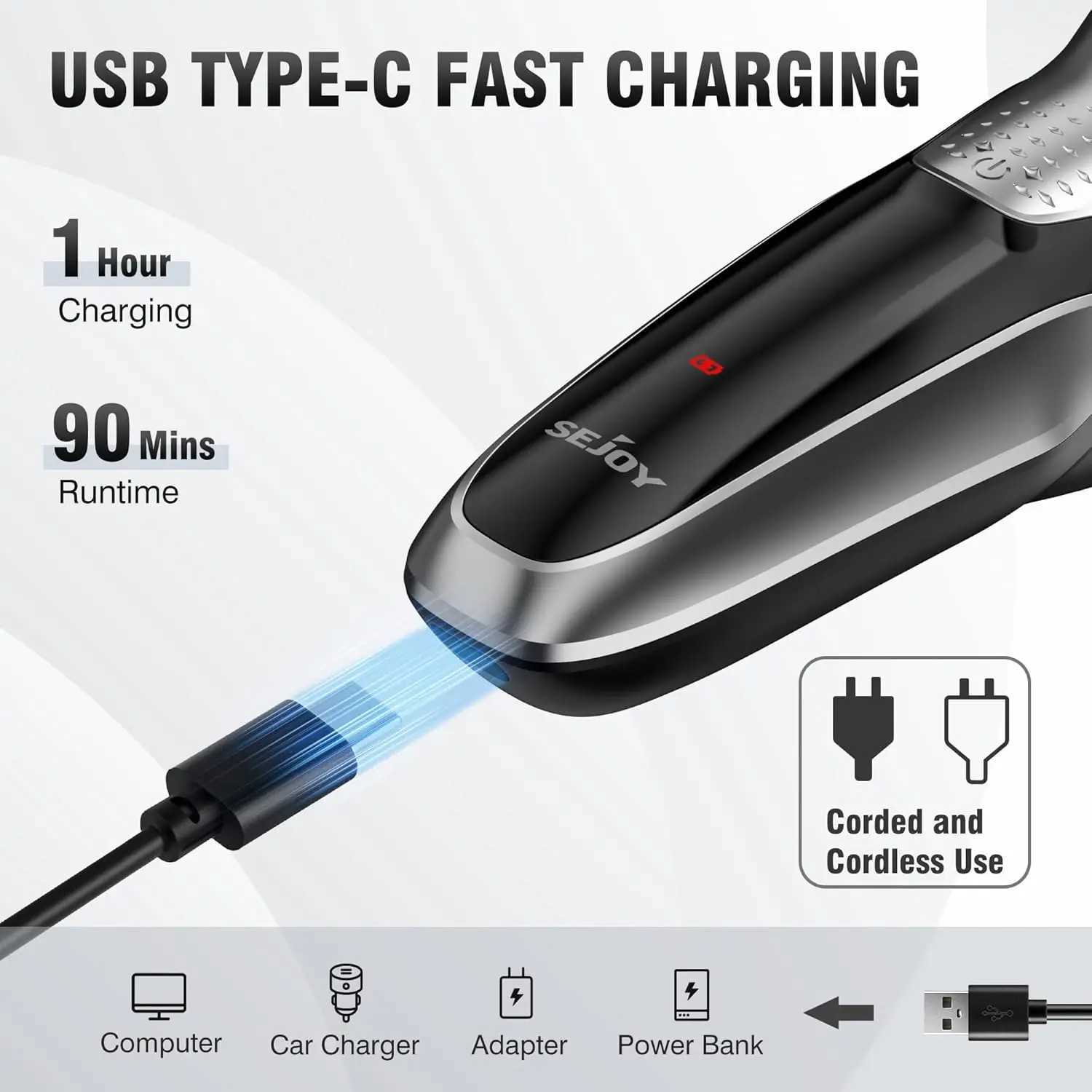 SEJOY Shavers for Mens Electric Razor Rechargeable Beard Trimmer PX7 Waterproof Wet Dry Shaving Machine W250625