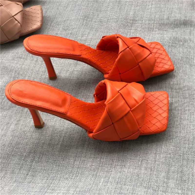 Fashion Luxury Sandals Slippers Designer Weave Wedges Slippers Women Sexy square toes High Heeled Female Casual Summer Weaving Platform