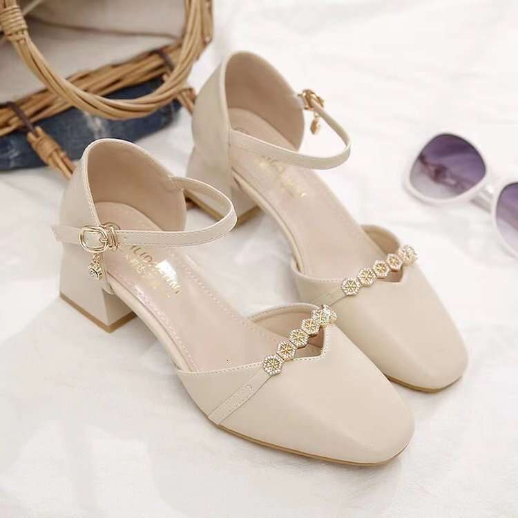 Women's Elegant Peep-Toe Sandals 2024 Spring Summer New Chunky Heel One-Strap Versatile Fairy Style High Heels Hollow Single Shoes
