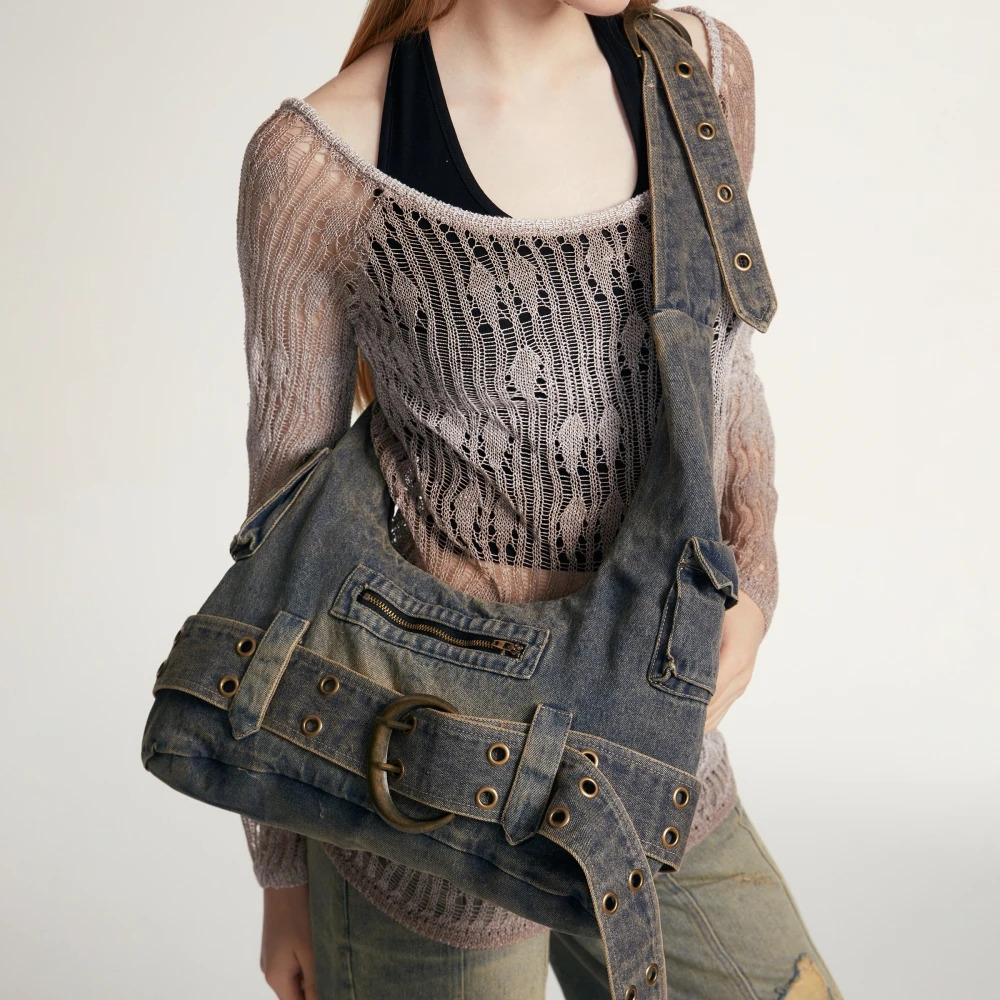 Large capacity Women handbag Fashion Denim Single female Shoulder Crossbody Bag Casual Rivets ladies big Armpit bag 250624