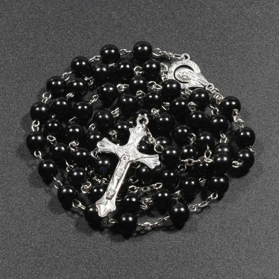 New Religion Christian Faux Pearl Rosary Necklace For Women Virgin Mary Jesus Cross Pendant Long Beads Chains Fashion Jewelry V250625