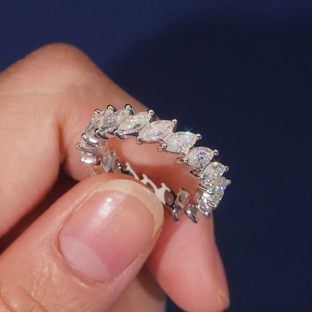 Halaile D Color Marquise Cut S925 Sterling Silver Row Ring with GRA Sparkling Fine Jewelry Womens Classic Party Gift 250624