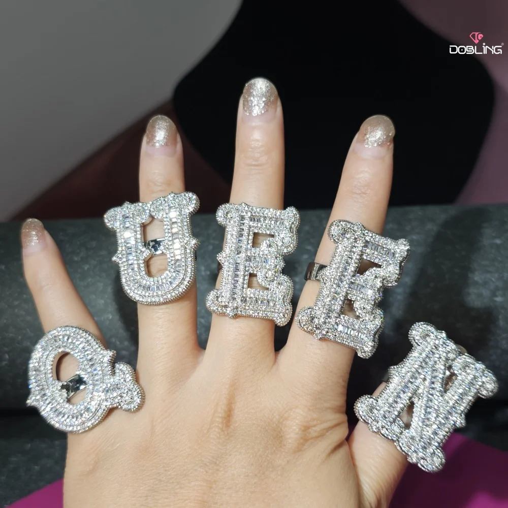 Custom Initial Letter Ring Charm Full Iced Out Cubic Zircon Open Adjustable Size Jewelry Personalized Hip Hop Gift For Him Her 250624
