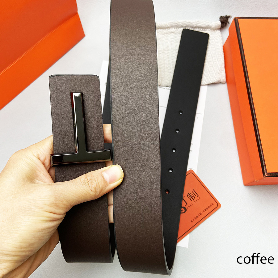 Top TF buckle belt genuine leather belt luxury designer T letter belt men's designer belt leather belt with belt box