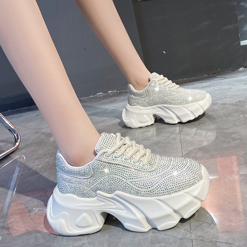 Shoes for Women 2025 New Shiny Rhinestone Women's Sneakers Shoes Autumn Luxury Fashion Thick Sole Sports Shoes Designer sports running shoes Zapa