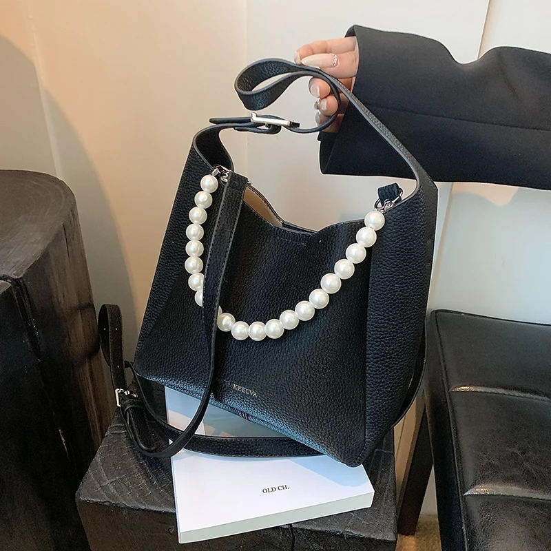Summer Fashionable High Quality Soft Leather Bucket Bag Womens Shoulder Bag Handbag Pearl Light 250623