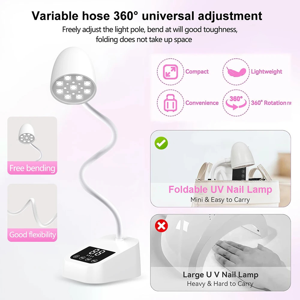 LED UV Nail Lamp Rechargeable Nail Lamp Dryer 360 Degree Bendable with Automatic Sensing Touch Desk Lamp Nail Equipment 250625