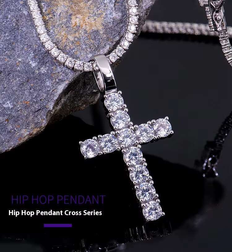 2025 new high-end niche S925 silver inlaid moissanite cross gold-plated platinum pendant cross-border quality jewelry