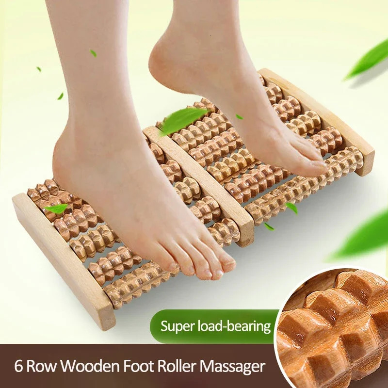 Wooden 6 Row Foot Massager Pain Stress Relief Shiatsu Roller Foot Care Massager Roller Heath Therapy Relax Massage Massager Tool 250619
