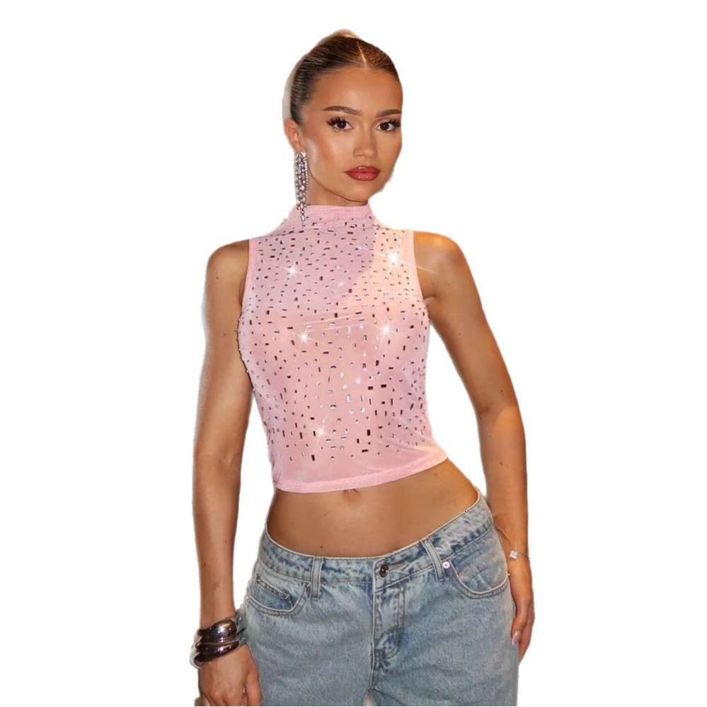 Fashion Rhinestone Vest Breathable Comfortable Unique Sexy Women's Clothing B5