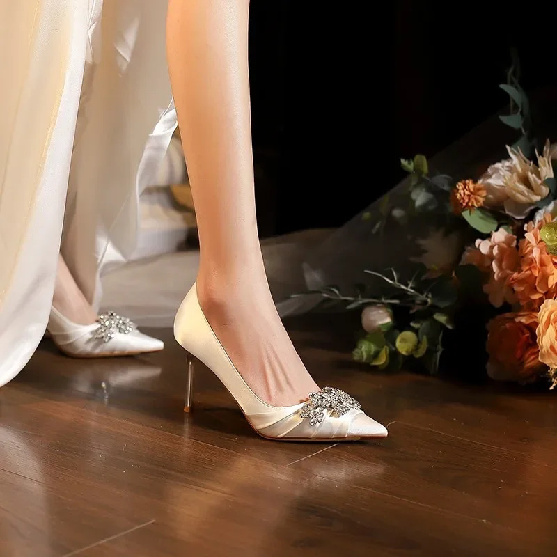 High Heels Pointed Toe Shoes Woman Lace-Up Navy Blue Pumps Sexy Sandals Slip on Shallow Mouth All-Match Footwear Spikes 250624