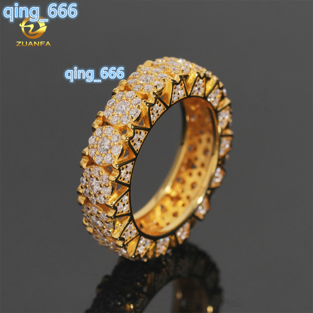 Hot Sale Cluster Design Moissanite Hip Hop Ring Sterling Silver 925 Gold Plated Moissanite Mens Ring Pass Diamond Test
