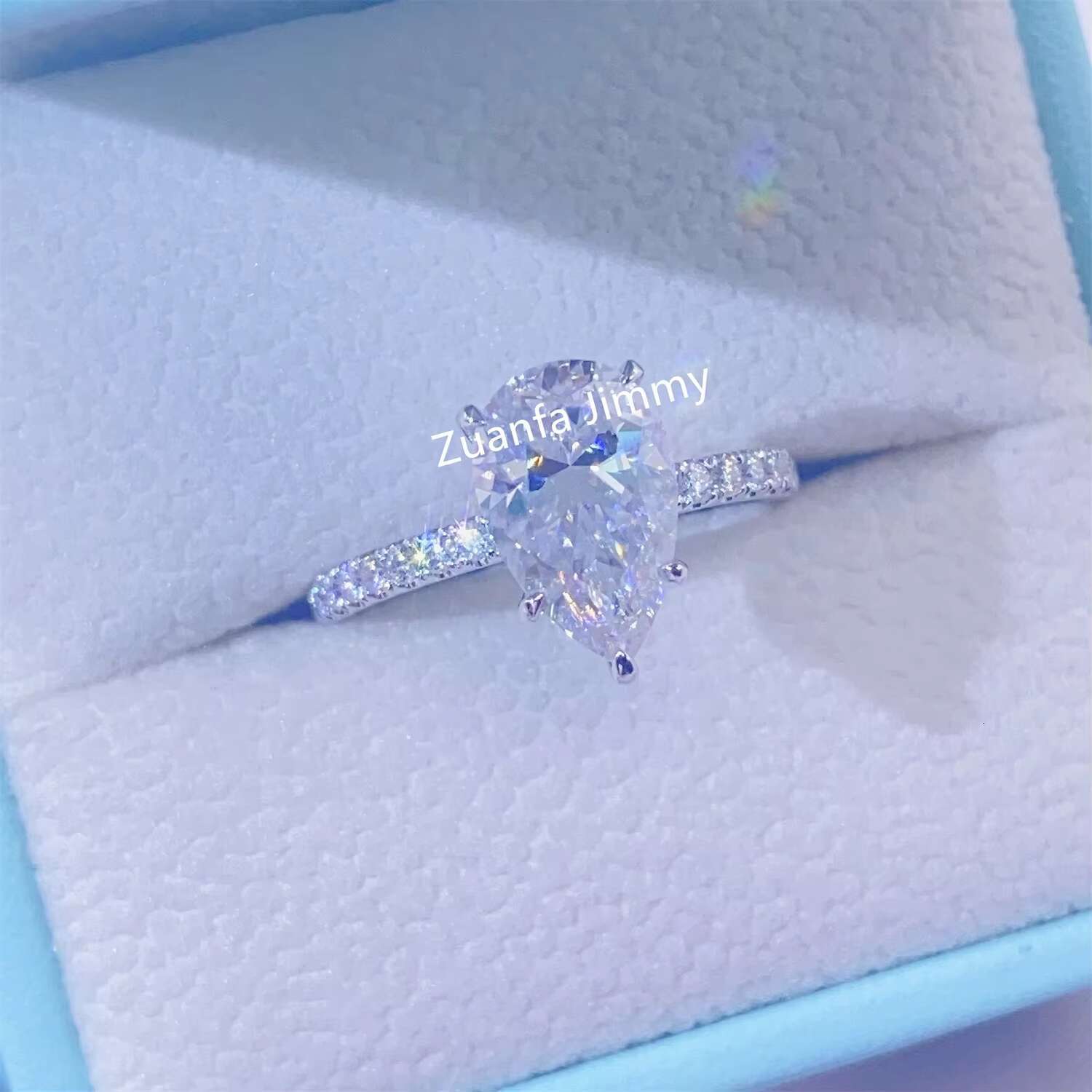 Pass Diamond Tester Luxury 3CT Pear Diamond 925 9k 10k 14k Solid White Gold Moissanite Engagement Ring Wedding Bridal Jewelry