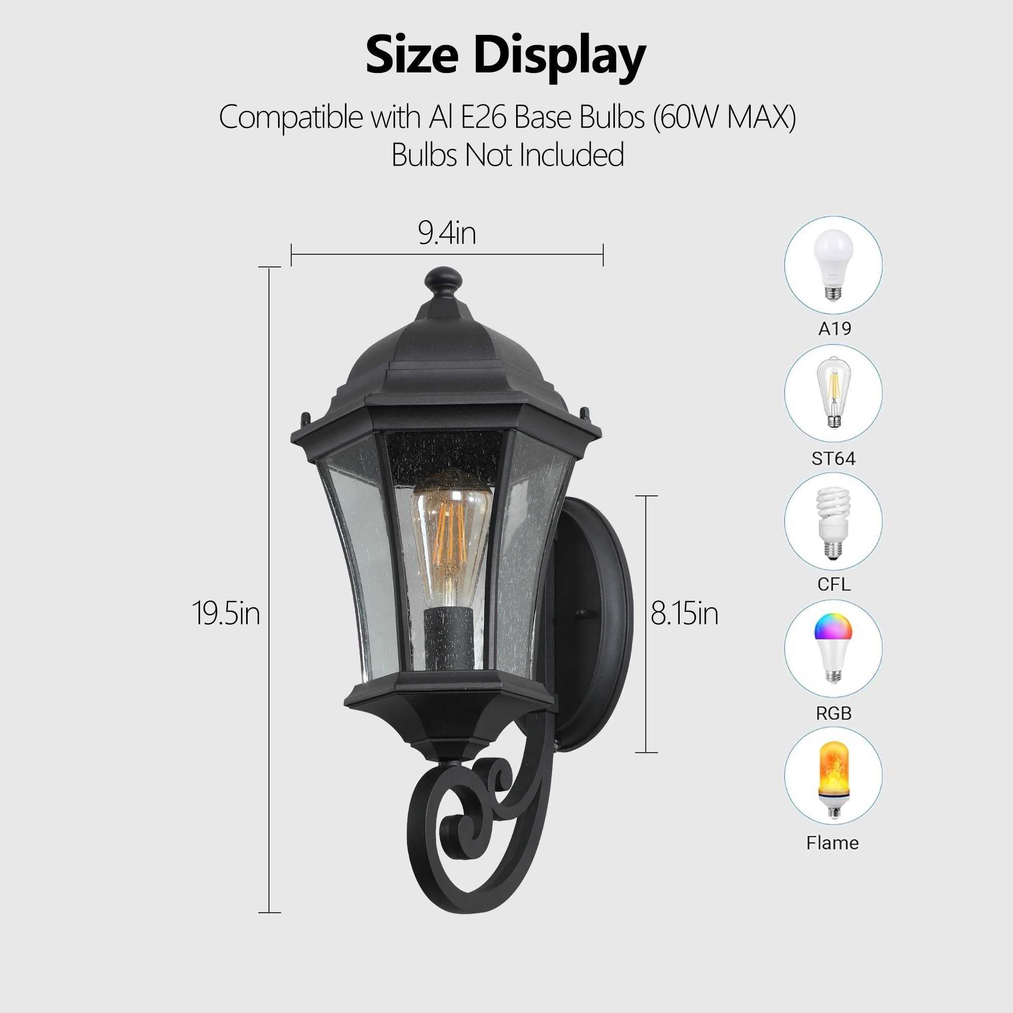 Outdoor Wall Lantern Black Finish Vintage Style Sconce with Clear Glass Panels Weather-Resistant Exterior Light FixtureXJ250624