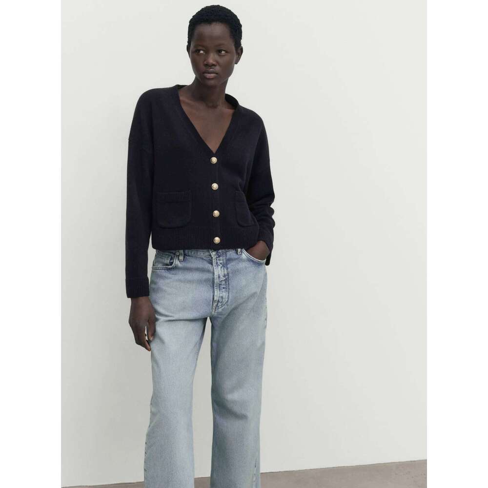 Ethereal MD 2025 massidutti women's spring new style of Minimalist casual blend V-neck knitted cardigan short jacket