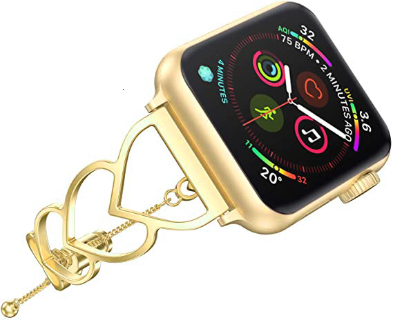 Luxury Premium Fashion Heart Cutout Metal Watch Band Elegant Designer Stainless Steel Strap Compatible with iWatch Series 1-10 Glamorous Chic Wristban