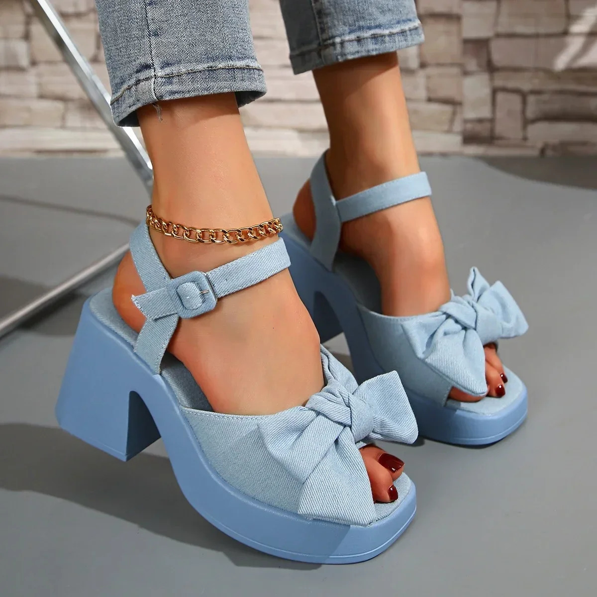 Summer Comfortable and Elegant Casual Banquet High Heel Sandals Fashionable Temperament Bow Thick Heeled Womens Shoes 250624