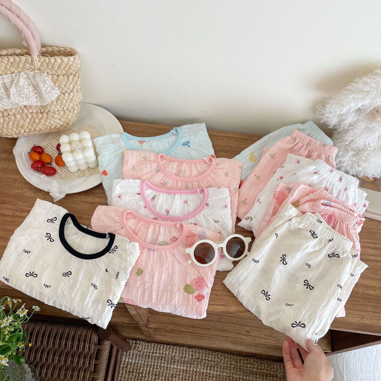 Mudkingdom Summer Boys Girls Pajamas Set Button Down Short SleeveTops and Pants Sleepwear Outfit Kids Clothes Animals Unicorn 210915