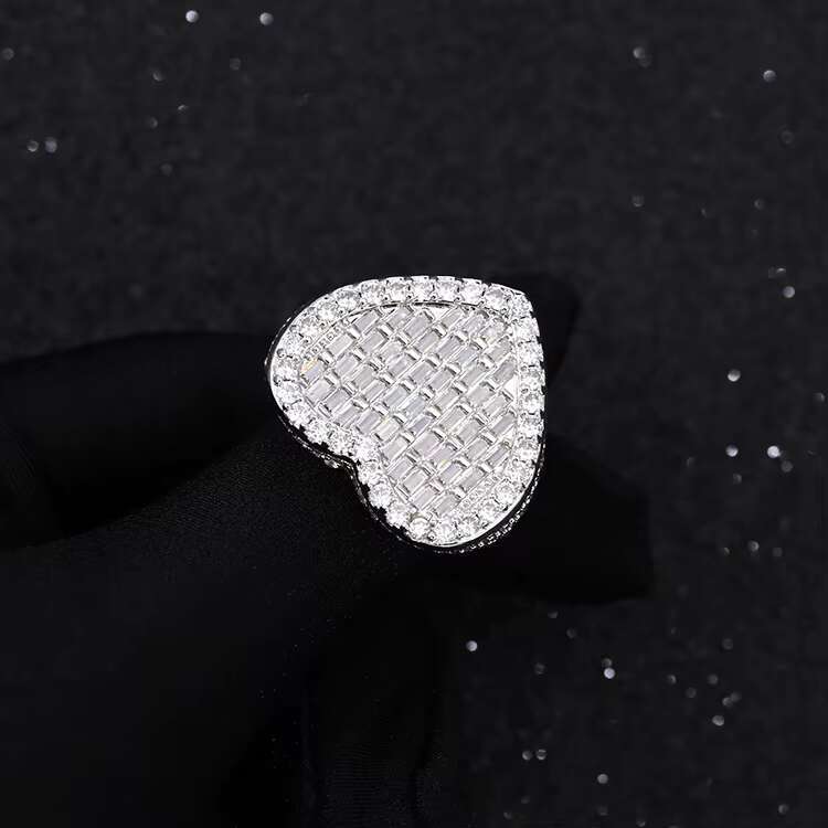 Fashion Men Women Cuban Ring 925 Solid Silver D White Baguette Moissanite Heart Ring Hip Hop Cuban Ring Fine Jewelry