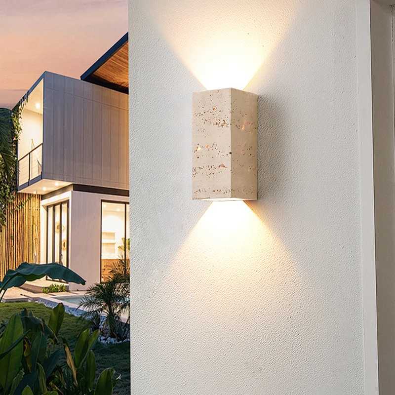 Square Shape Natural Stone Outdoor Waterproof Exterior Wall Lights Courtyard Decoration Sconce Hallway Stairs Bathroom Wall Lamp XJ250624