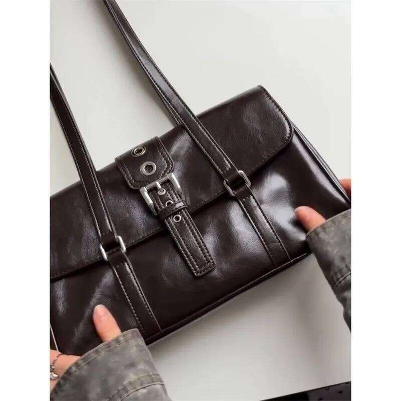 Luxurious Design Bags High Street Coffee Shoulder Bags For Women New Pu Leather Chic Casual Handbag Ladies Large Capacity Underarm Designer Bag