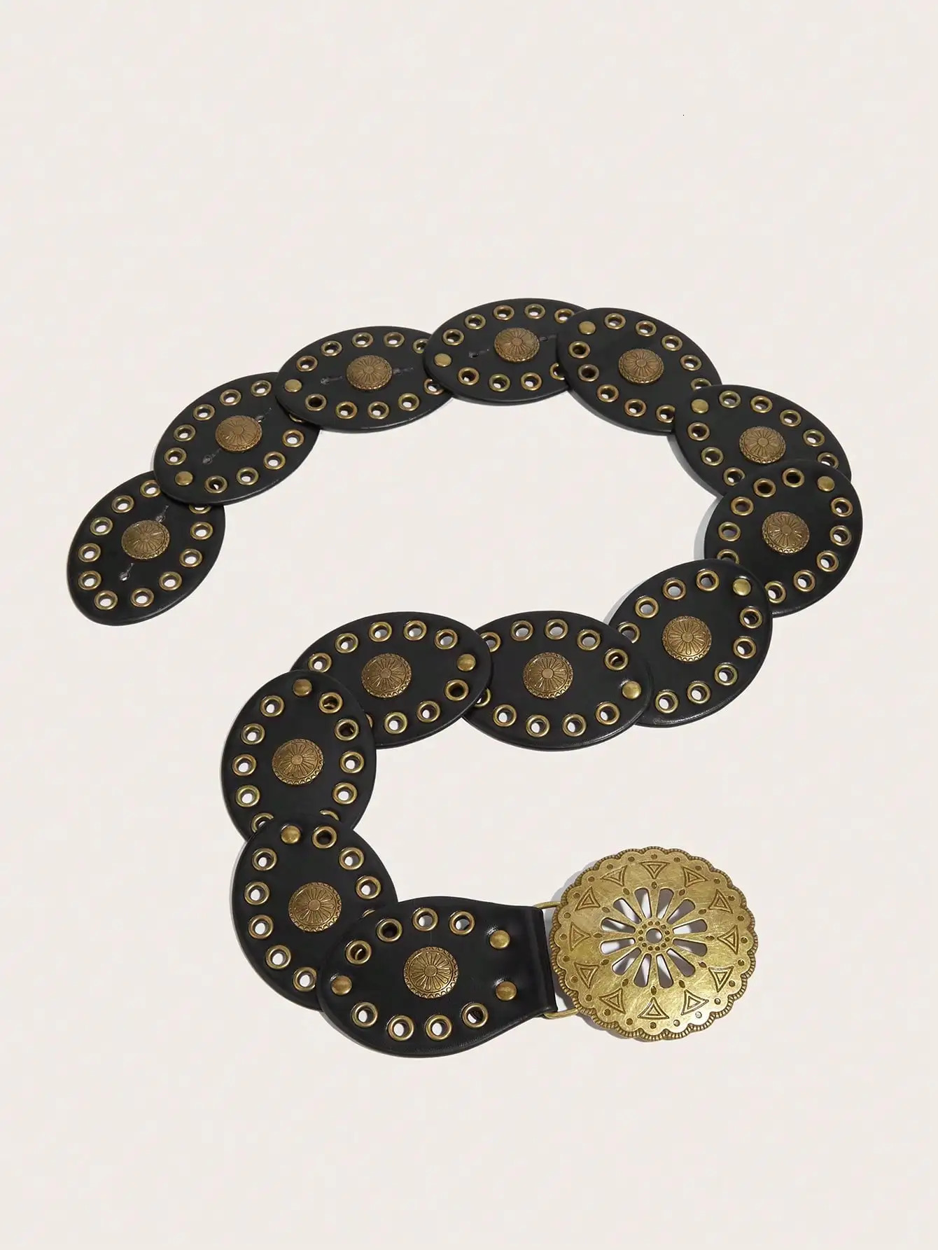 1Pcs Ladies Antique Bronze Hollow Flower Shaped Button Elliptical Splicing Belt Dress Accessories Mothers Day Gift 250618